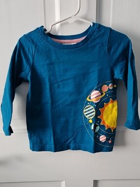 Hanna Andersson Teal Long-Sleeve Tee with Solar System Graphic